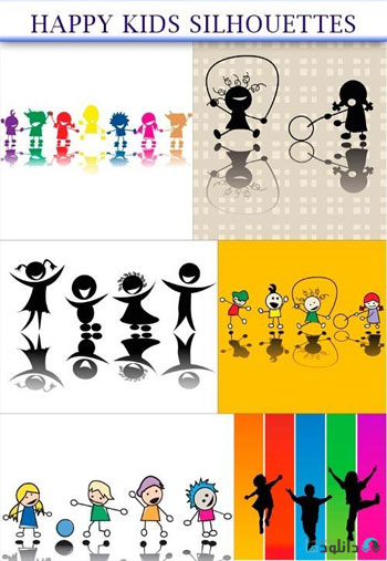 وکتور-Happy-kids-silhouettes