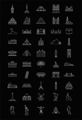 JI-Line-Monument-Icons-Set