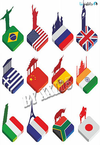 Isometric-world-flags