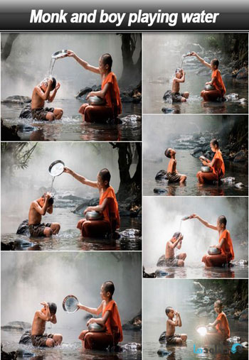 استوک-Monk-and-boy-playing-water