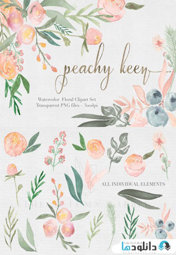 Peachy-Keen-Watercolor-clipart-Set