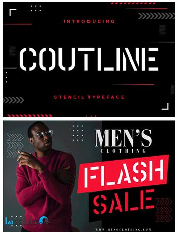 فونت-Coutline-Stencil-Typeface