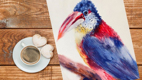 دوره-آموزشی-Easy-Watercolor-Exotic-Bird-in-Loose-Style